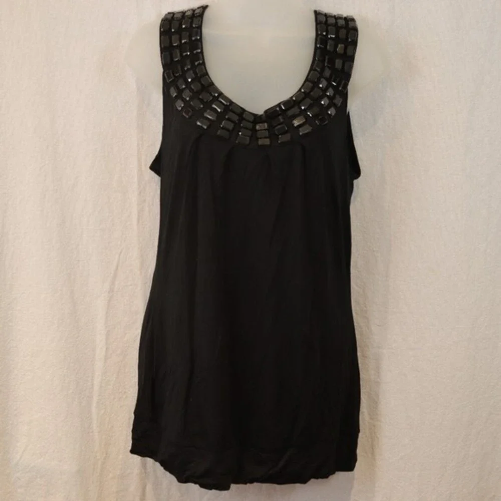 Design History Black Beaded Yoke Tank Top LG Career Dressy Professional Large